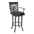 Armen Living Armen Living LCTA30ARBABR 30 in. Tahiti Arm Barstool in Auburn Bay with Pu Upholstery; Brown LCTA30ARBABR